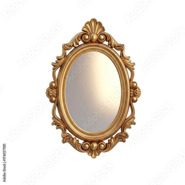Fototapeta Ornate golden framed oval mirror on black background isolated illustration on transparent background