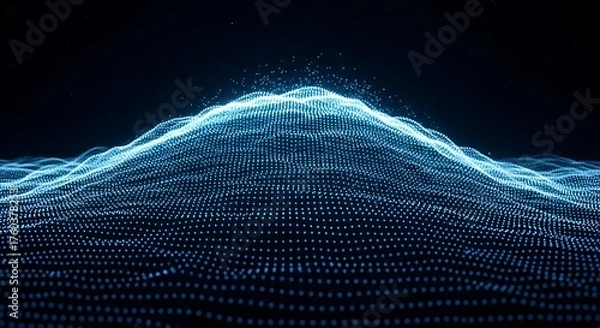 Fototapeta Abstract futuristic background with a digital wave of glowing blue particles.