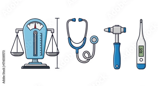 Fototapeta Collection of Medical Instruments and Health Measurement Tools.