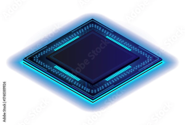 Obraz CPU Chip on Motherboard.3D closeup of cpu. Central Computer Processors CPU concept. Quantum computer, large data processing, database concept. Futuristic microchip processor. Digital chip.