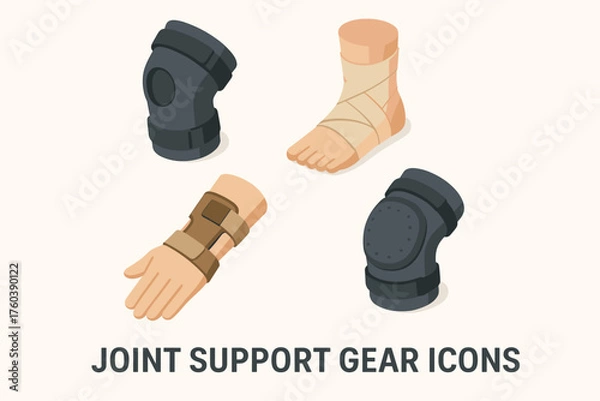Fototapeta Set of joint support gear icons: knee brace, ankle wrap, wrist support