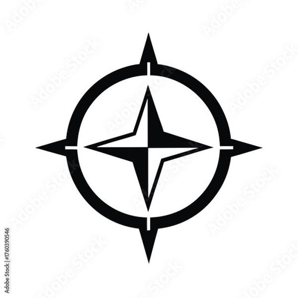Fototapeta Black compass rose symbol on white background navigation