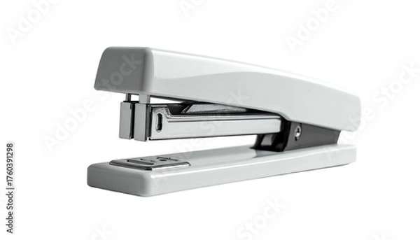 Fototapeta Sleek white stapler, angled view, with detailed metallic parts