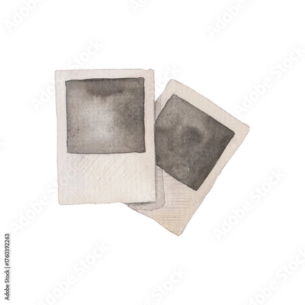 Fototapeta Watercolor Polaroid Photo Illustration - Nostalgic Memories, Vintage Photography, Retro Style, and Art