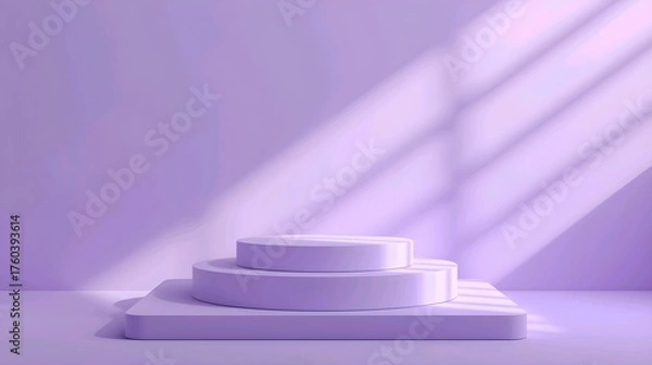 Fototapeta A purple carpet on a white background leads up a 3D stairway to success, with a blue carpet on a podium at the top