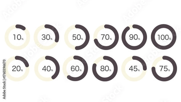 Fototapeta 進捗率が分かる円グラフのイラストセット
