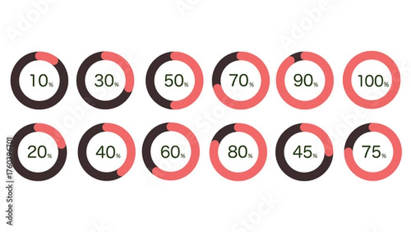Fototapeta 進捗率が分かる円グラフのイラストセット