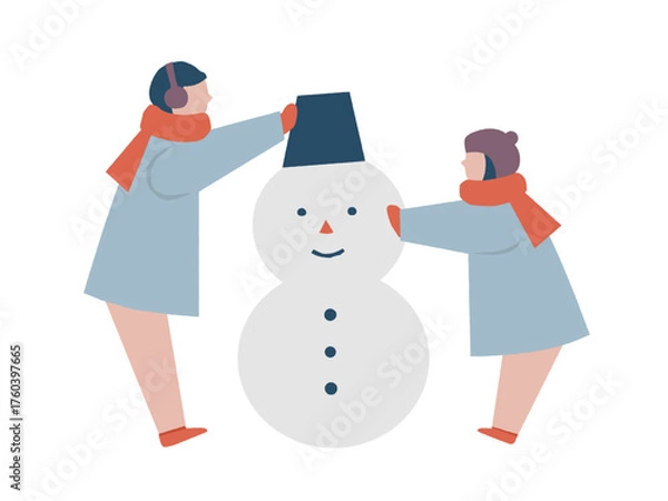 Obraz 雪だるまを作る子ども達