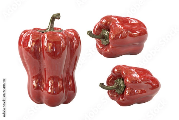 Fototapeta Three ripe red bell peppers displayed together fresh produce healthy food ingredient organic vegetable still life isolated isolated on transparent background