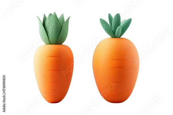 Fototapeta Two freshly harvested orange carrots with green tops isolated on a solid background offering healthy raw food isolated on transparent background