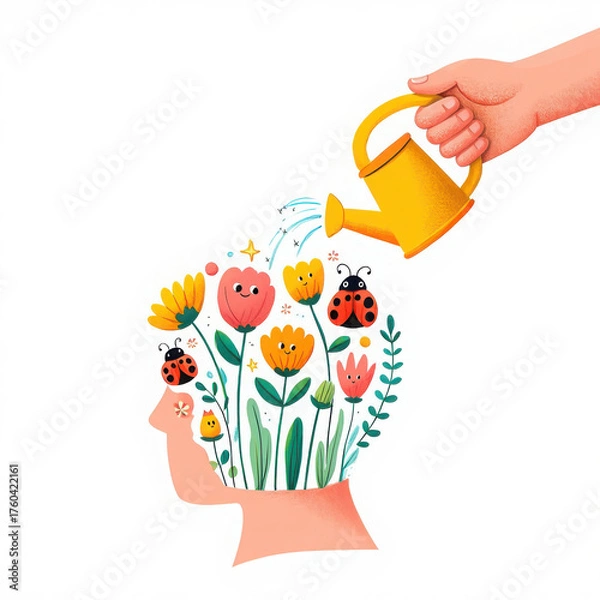Fototapeta Nurturing ideas and creativity by watering a blooming mind