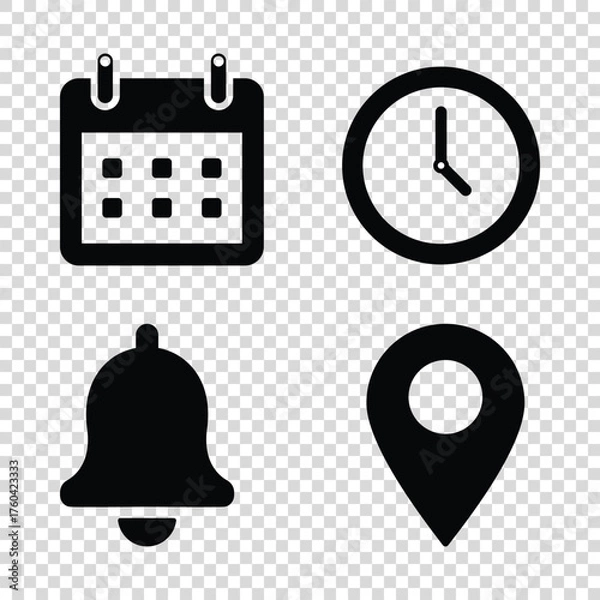 Obraz Minimalist Calendar, Clock, Bell, and Location Pin Icons