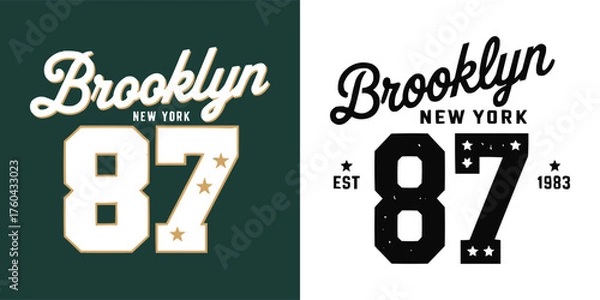 Fototapeta Brooklyn New York 87 varsity typography vintage sports emblem with stars for athletic apparel and t shirt design