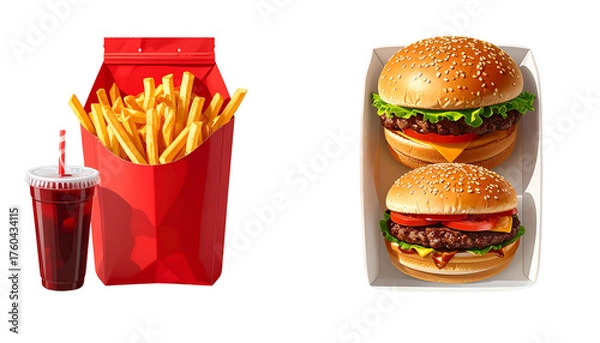 Fototapeta  Burger and Fries Delivery Concepts, isolated on transparent background