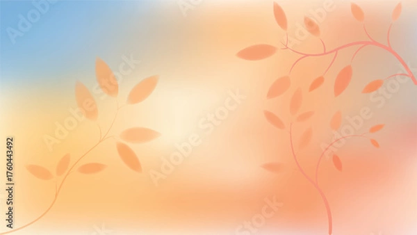 Fototapeta Soft Pastel Gradient Background with Delicate Leaf Branch Silhouettes