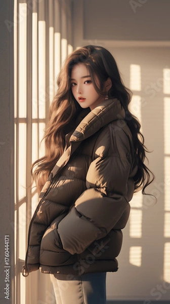 Fototapeta 겨울 패딩 점퍼 패션의 한국 여성