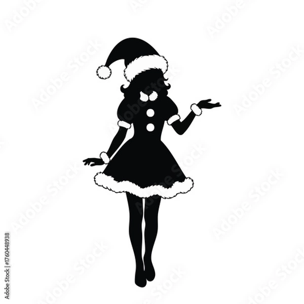 Obraz Silhouette of a Christmas-themed Woman in Festive Attire Gesturing Playfully