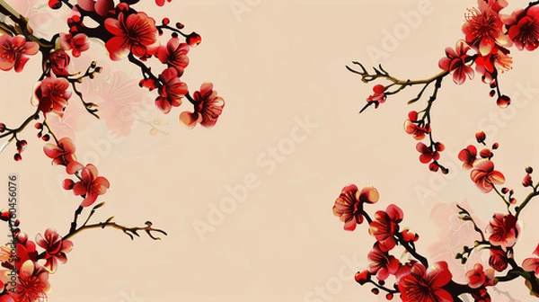 Fototapeta Chinese Flower Border Background: A Tapestry of Cultural Symbolism, Artistic Craft, and Timeless Elegance in Design.
