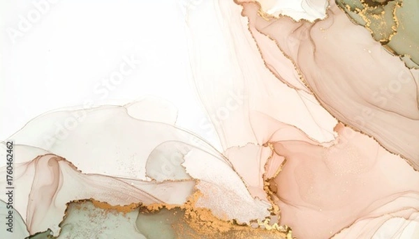 Fototapeta Pale Taupe and Gold Abstract Fluid Art Background