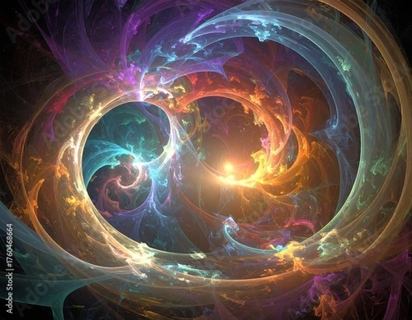 Fototapeta Vivid fractal with swirling, colorful energy around a bright central core
