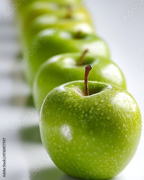 Obraz Green Apples in a Row Displaying a Minimalist Arrangement