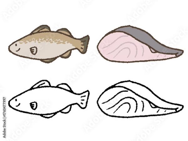 Obraz 手描きの真鱈と切り身