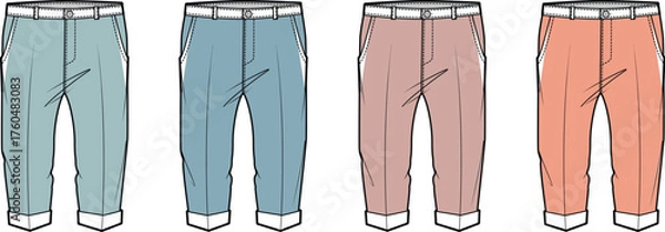 Obraz Set of women's capri pants in multiple colors, a fashion flat sketch vector illustration concept for apparel design