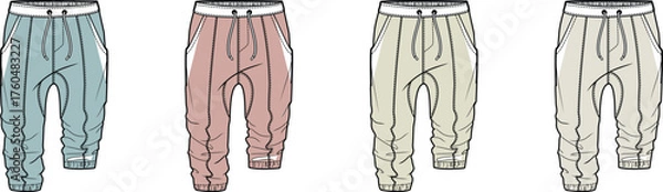 Obraz Fashionable Jogger Pants Illustration Set in Trendy Pastel Colors for Garment Design