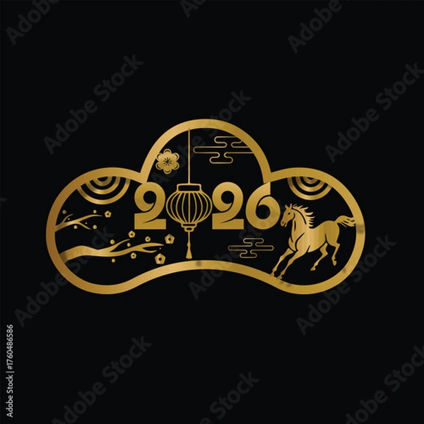 Fototapeta Gold lunar new year 2026 design concept
