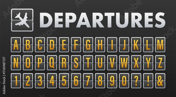 Fototapeta Airport departures board displaying flip alphabet and numbers