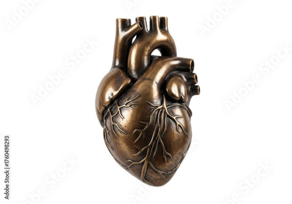 Fototapeta Isolated Anatomical Bronze Heart Model Realistically Sculpted Cardiovascular Structure