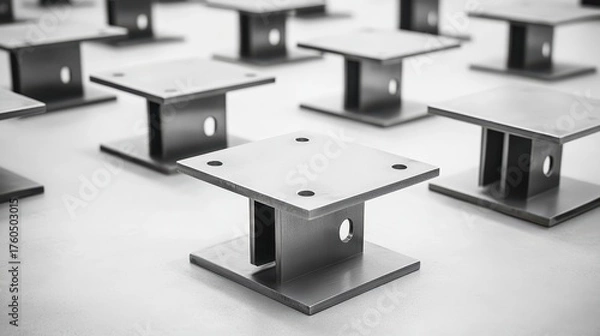 Fototapeta Metal Structures on a White Background with Reflected Light