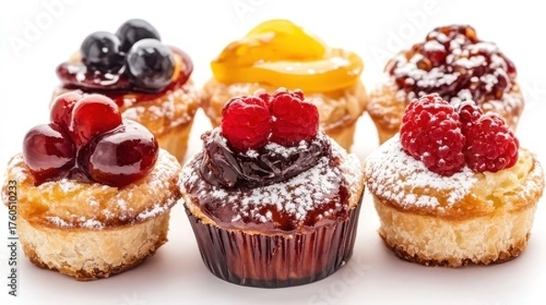 Fototapeta Assorted French Pastries With Berries And Fruit On Display