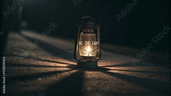 Obraz Lit vintage lantern casting shadows in the dark