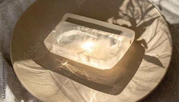 Fototapeta Translucent Alabaster Slab with Inner Glow on Neutral Plate