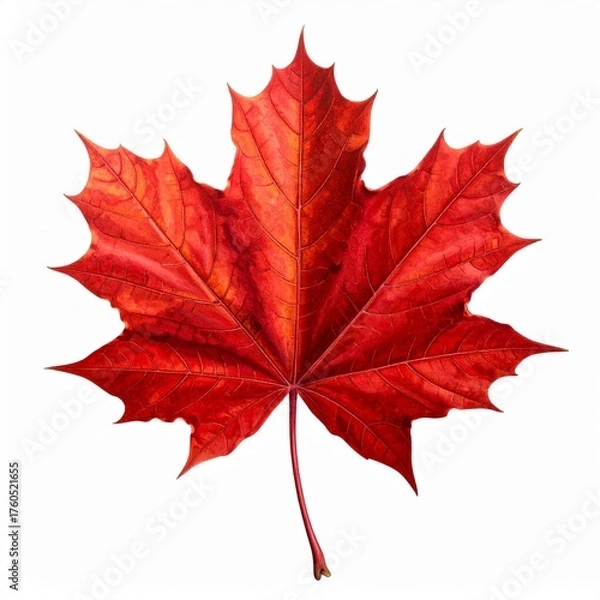Fototapeta Vibrant Red Maple Leaf Isolated on White Background for Autumn and Nature Designs