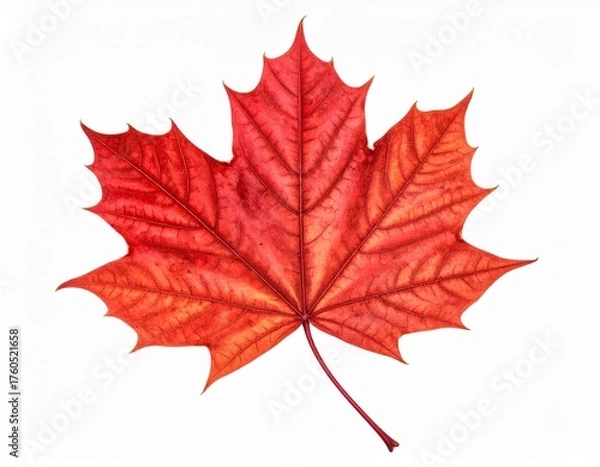 Obraz Vibrant Red Maple Leaf on White Background - Autumn Fall Foliage Isolated
