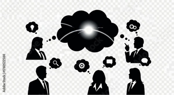 Fototapeta Diverse team collaborating on innovative ideas within a shared thought bubble.