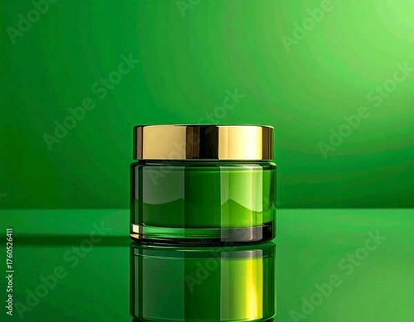 Fototapeta Isolated minimalist skincare jar on green screen background