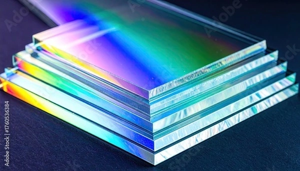 Fototapeta Stacked Acrylic Plates Showing Refractive Rainbow Stripes