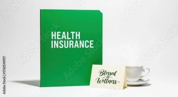 Obraz Green Health Insurance Folder Next to Blessed Wellness Card