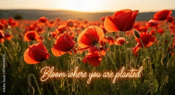 Obraz Red Poppies Blooming in a Sunny Field