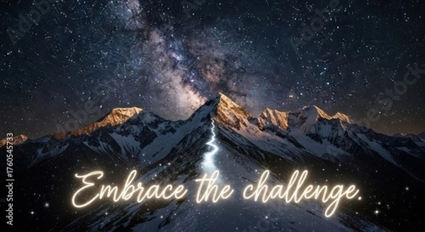 Fototapeta Snowy Mountains Under A Starry Sky Inspiring Growth