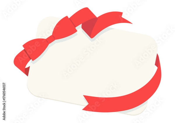 Fototapeta 斜めのシンプルなカードに赤いリボンの装飾