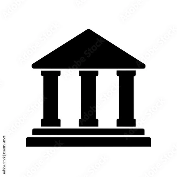 Fototapeta Illustration of a building with three columns black on transparent background