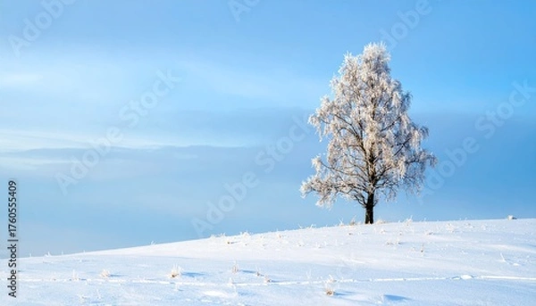 Obraz Lone Winter Tree on Snowy Dune Minimalist Landscape