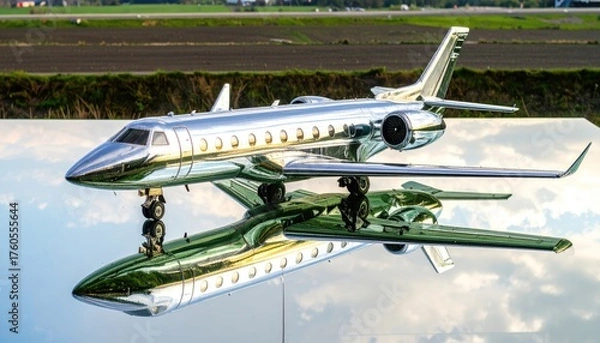 Obraz Chrome Private Jet Reflection on Polished Surface