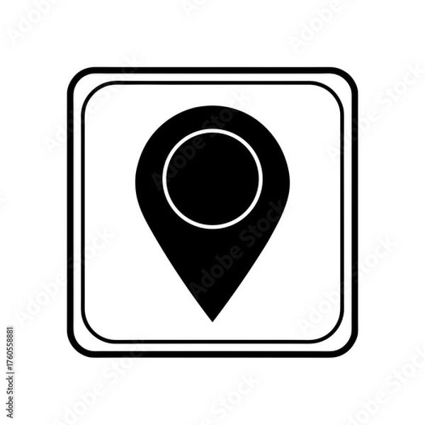 Fototapeta Black location pin inside a rounded square border on transparent background