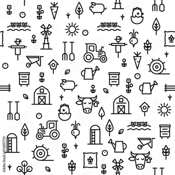 Obraz Farming and agriculture seamless pattern.