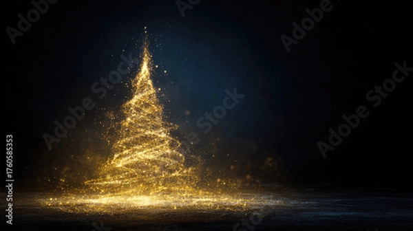 Obraz 金色の光で描かれた幻想的なクリスマスツリーの抽象アート